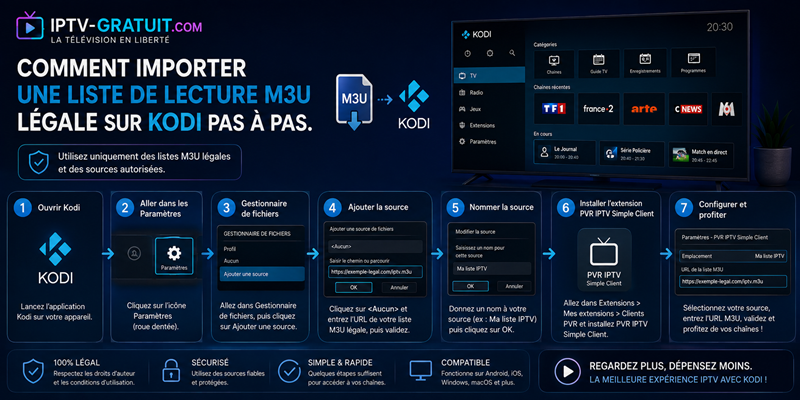 Comment importer une liste de lecture M3U légale sur Kodi pas à pas