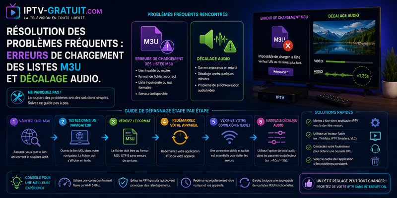 Résolution des problèmes fréquents Erreurs de chargement des listes M3U et décalage audio